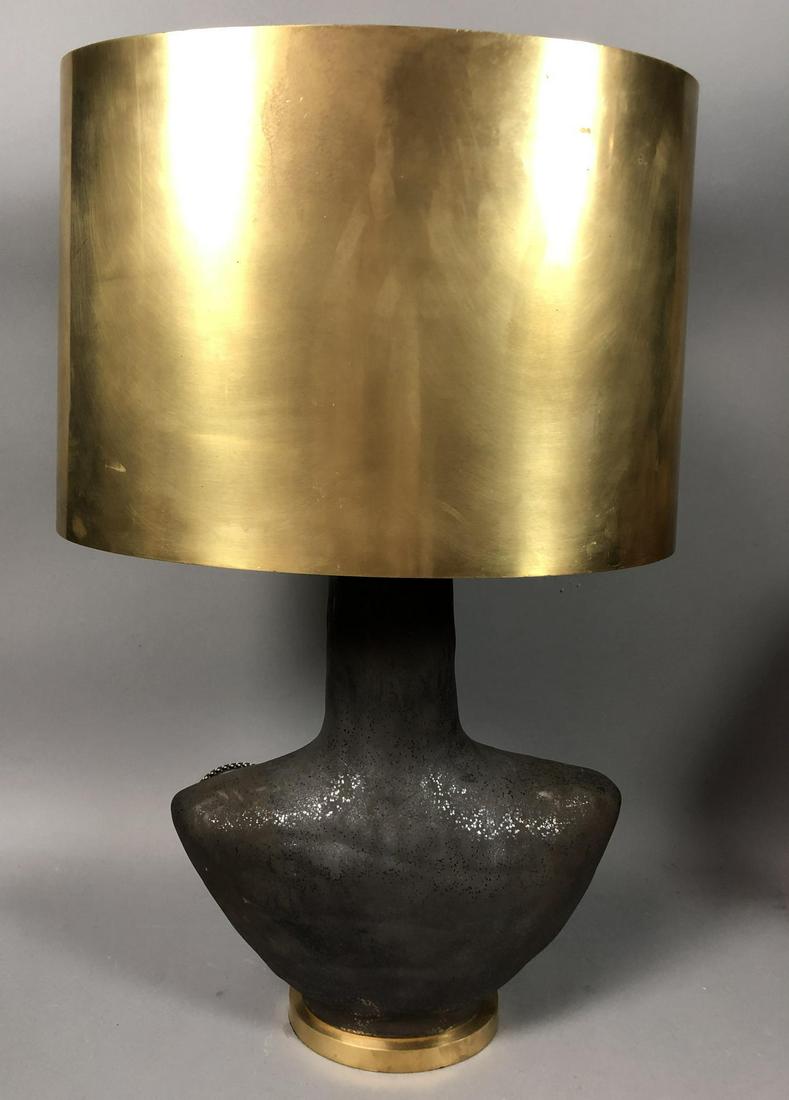 Stylish Modernist Pottery Table Lamp. Oval Brass (1 of 11)