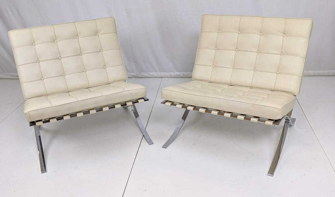Pr Barcelona Style Lounge Chairs. Cream Soft leat (1 of 12)