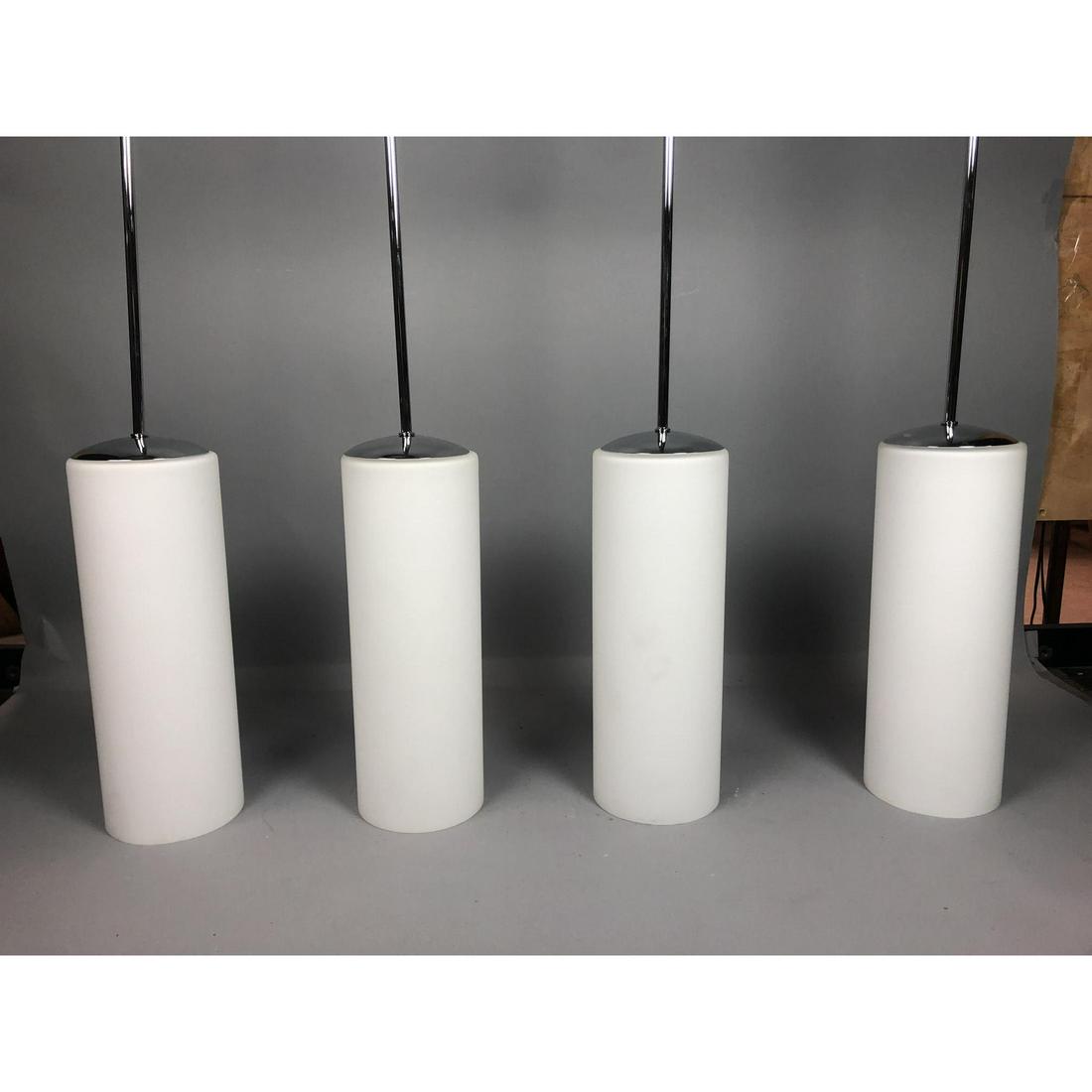 4pc Frosted Milk Glass Shade Chrome Pendant Light (1 of 6)