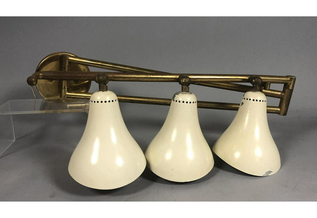 GINO SARFATTI Italian Brass 3 Shade Wall Sconce. (1 of 15)
