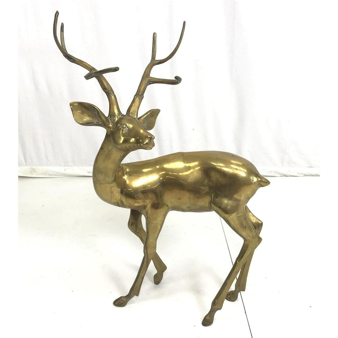 Lg Brass Deer Buck Sculpture. Large Antler rack. (1 of 10)