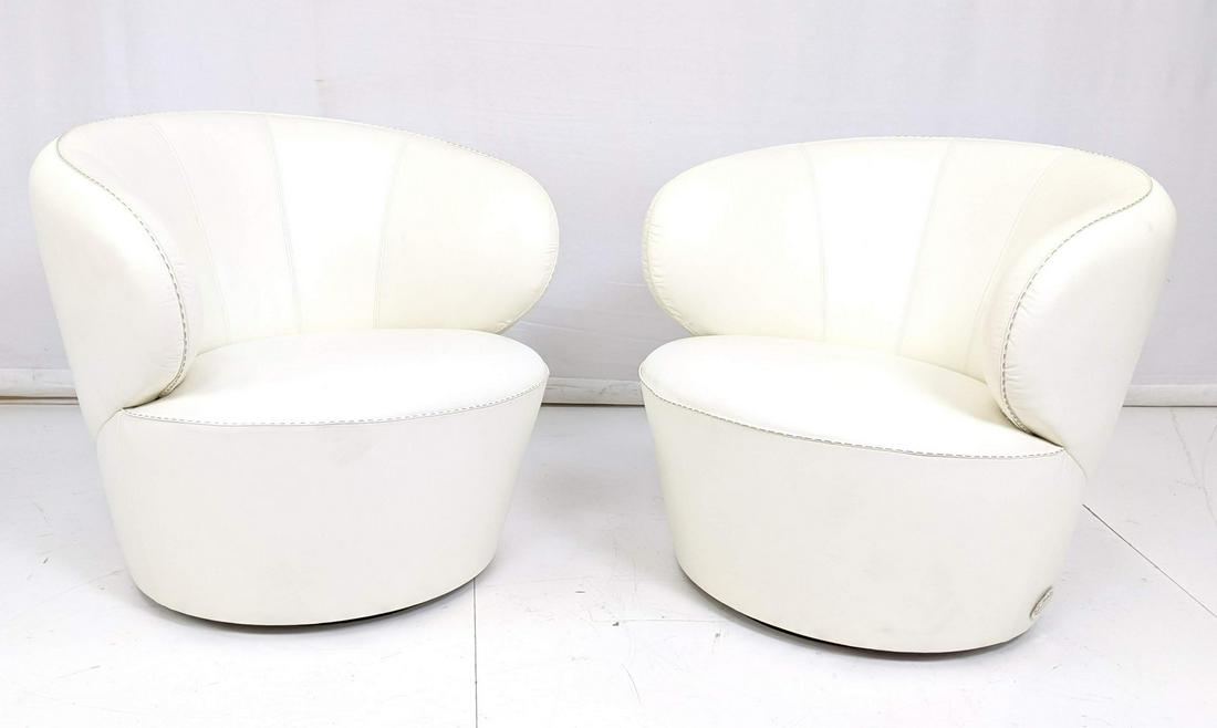 Pr FENDI Italian Leather Swivel Lounge Chairs. Sh (1 of 10)