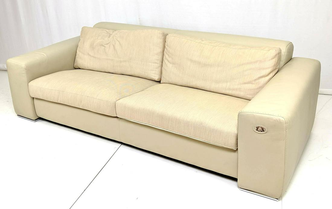 FENDI Italian Leather Modernist Sofa Couch. Taupe (1 of 8)