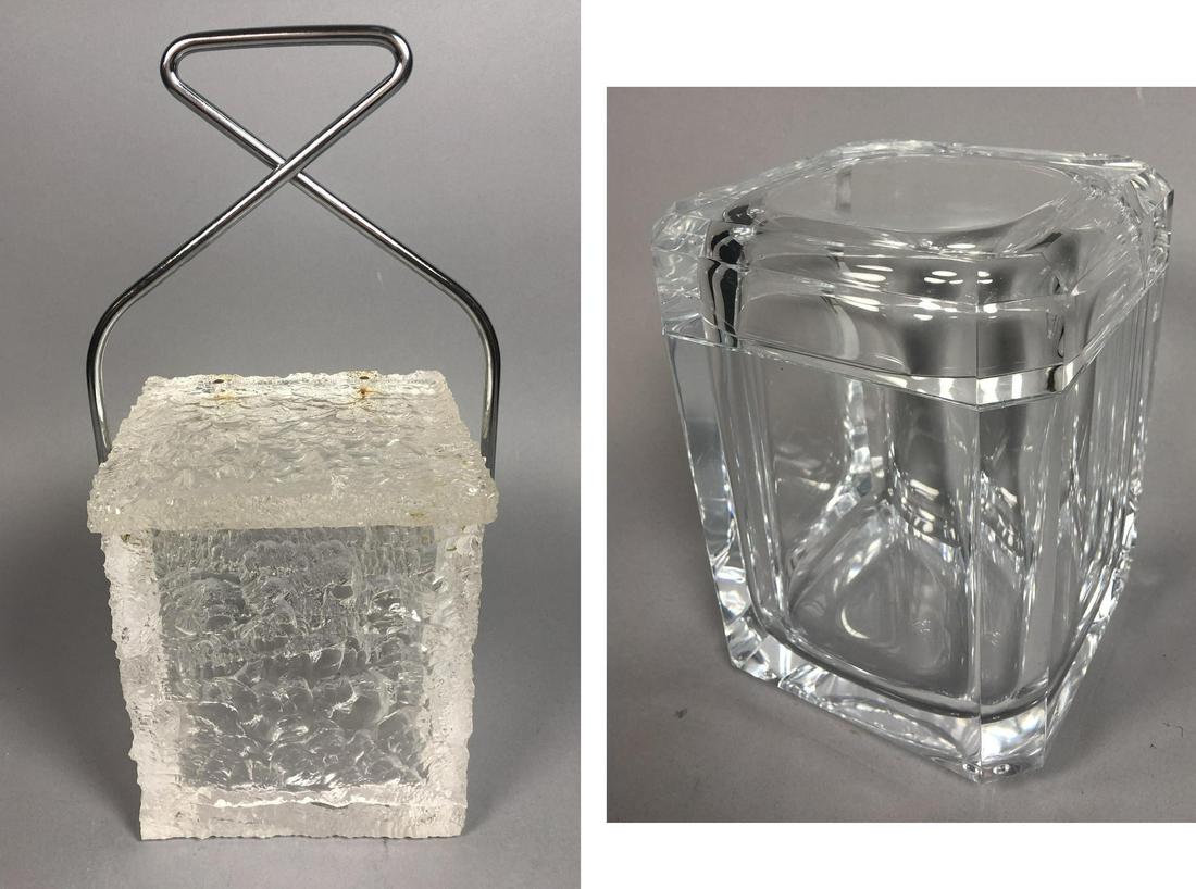 Two Pc  Lucite Ice Buckets. Hinged Lid. Chrome Ic (1 of 18)