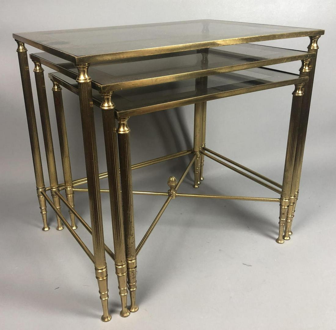 Set of 3 Regency Style Brass Nesting Tables. Reed (1 of 7)