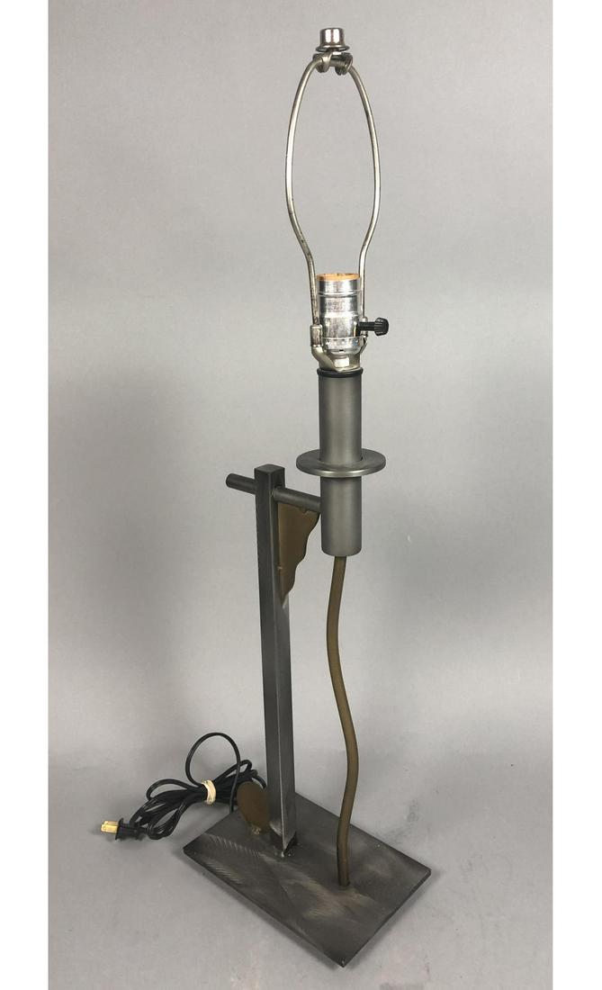 KOVACS Mixed Metal MEMPHIS Table Lamp. Gray and G: KOVACS Mixed Metal MEMPHIS Table Lamp. Gray and Gold Tone Metal Geometric Elements. Kovacs Label.-- Dimensions: H: 27.5 inches: W: 7.75 inches: D: 5 inches ---