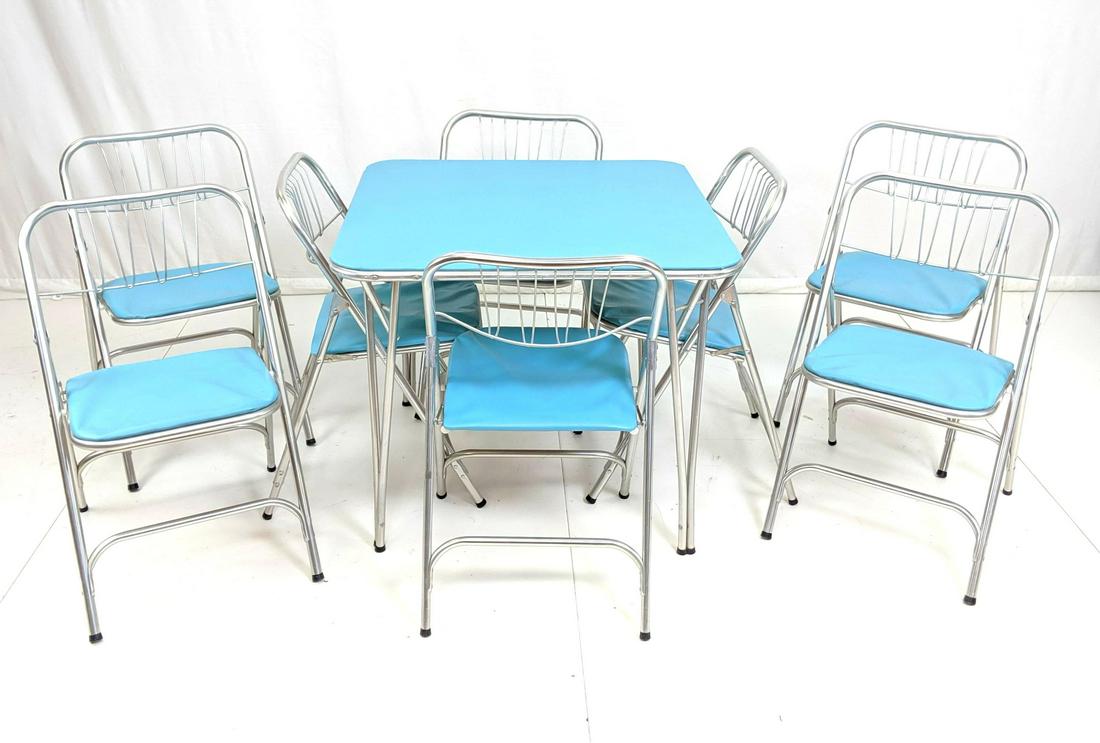 9 Pc AIRLITE Aluminum Card Table Folding Chairs. (1 of 10)