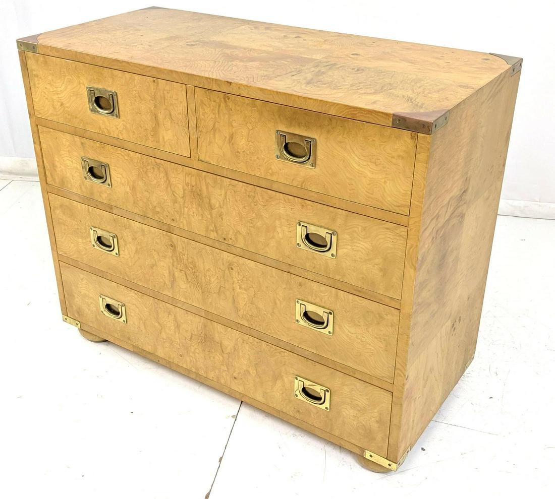 HENREDON Burl Wood Campaign Style. Brass Pulls. B (1 of 10)