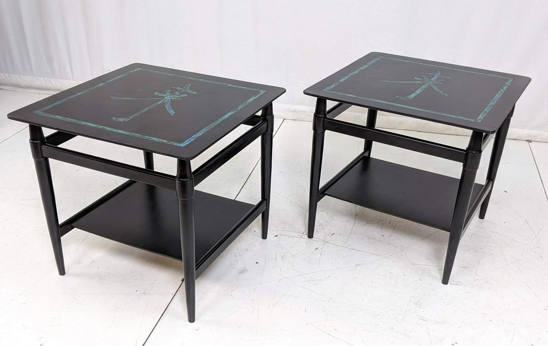 Pr Ebonized Side Tables. Stylish Frame. Colorful (1 of 10)