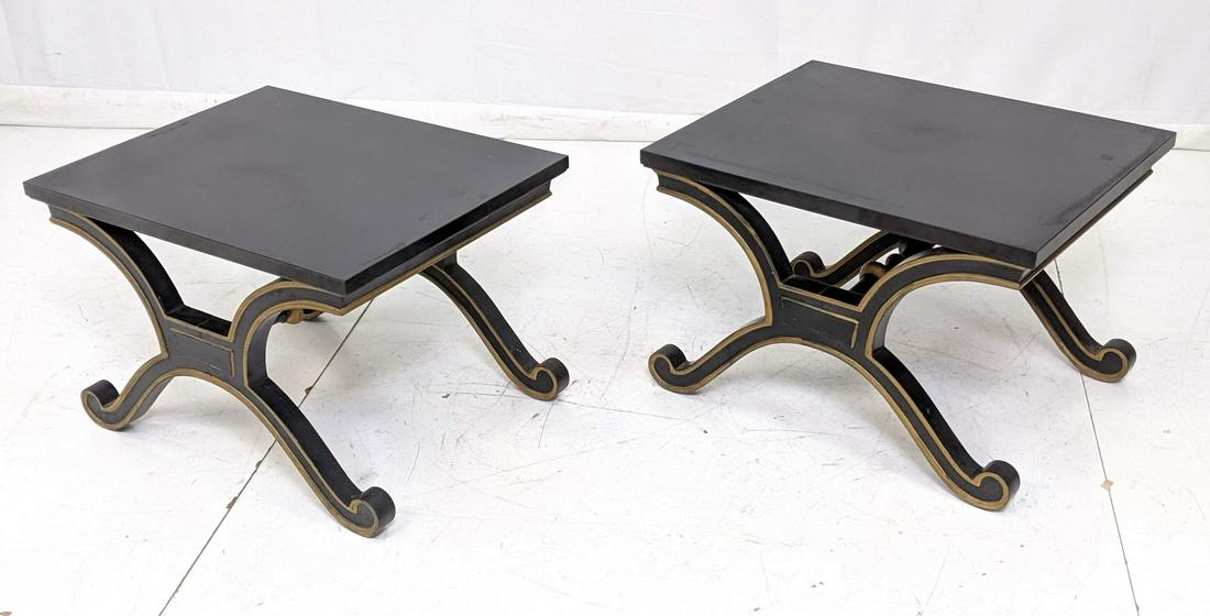 Pair DOROTHY DRAPER tables Stools. Black & Gold W (1 of 11)