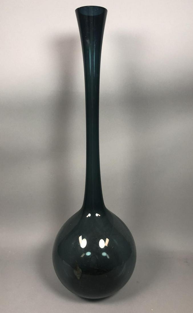 Tall Blenko Style Bulbous Floor Vase. Dark blue. (1 of 7)