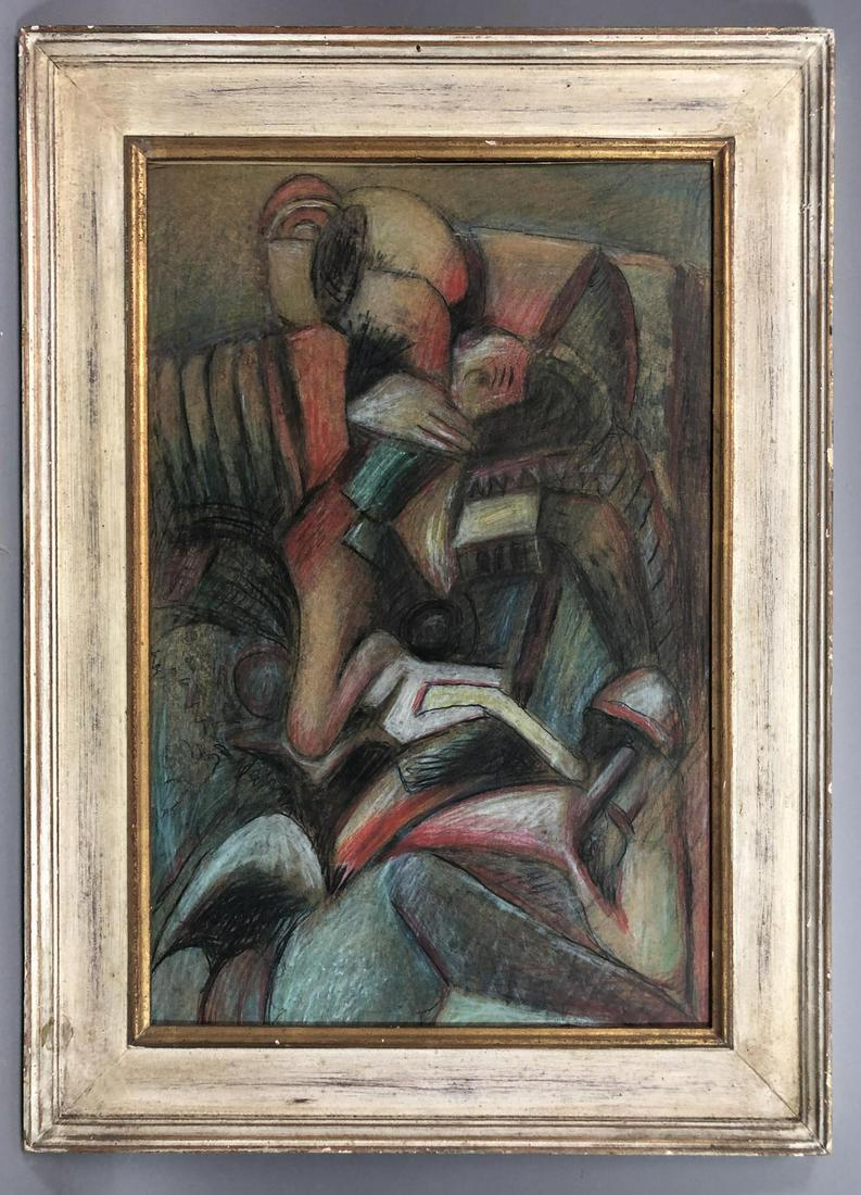 Abstract Modernist Pastel Laid on Board. Figural (1 of 14)