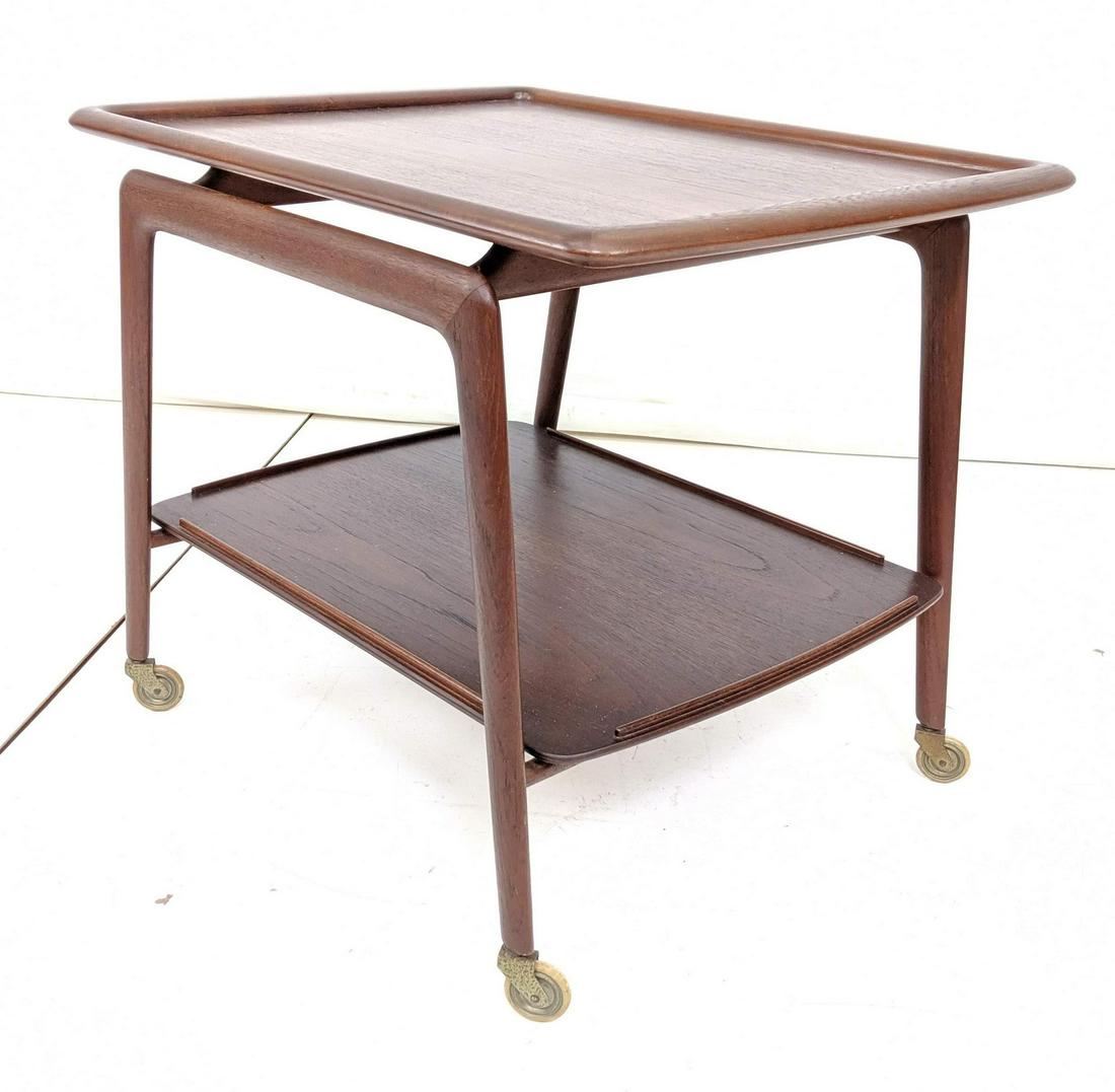 Danish Modern Teak Rolling Serving Cart. Marked M (1 of 8)