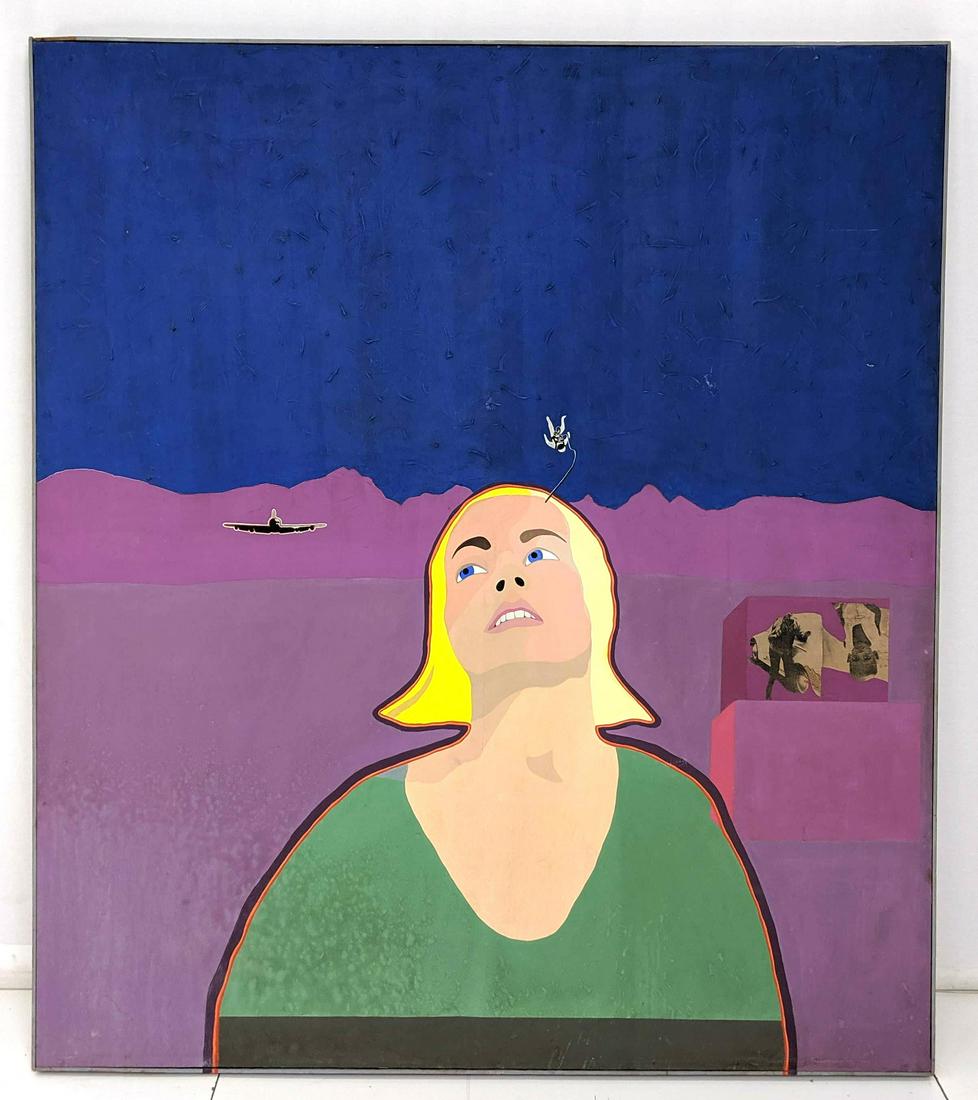 HANER Lg Oil on Canvas Portrait Girl Mixed Media (1 of 11)