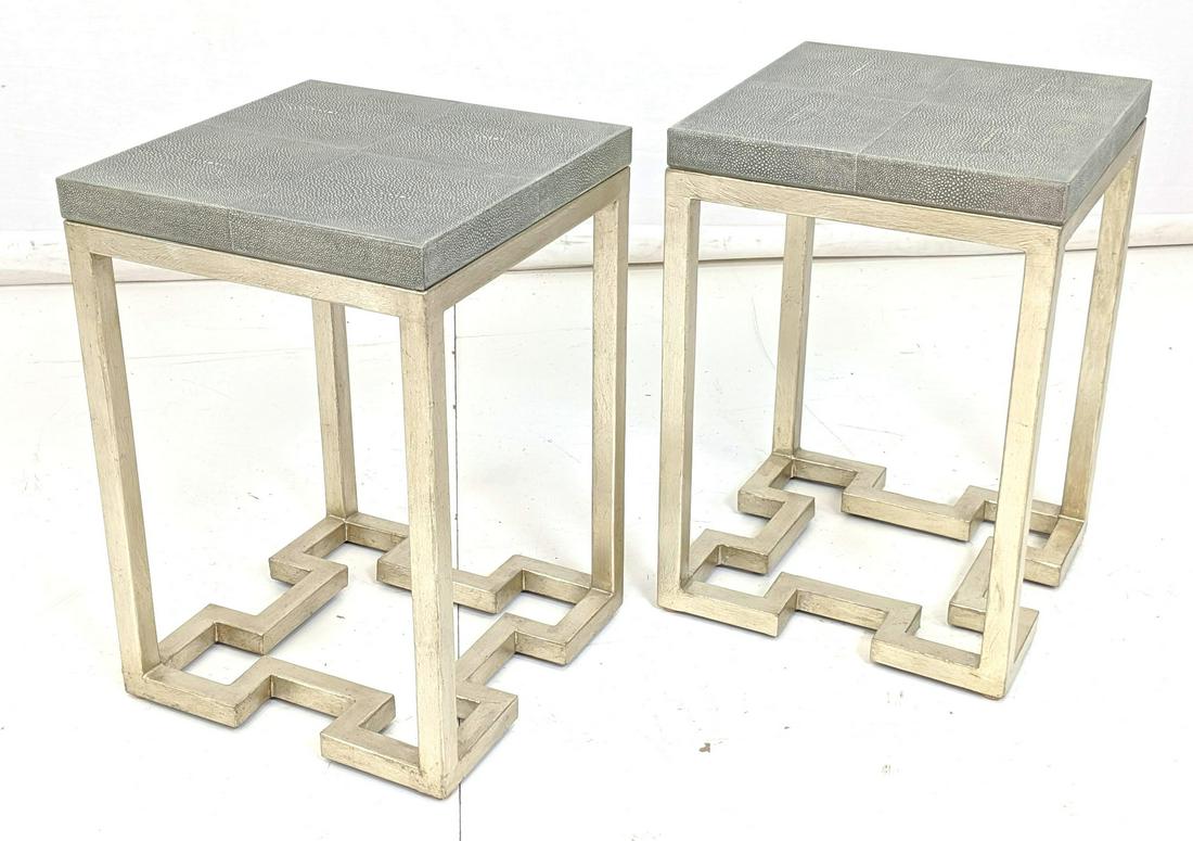 Pr Contemporary Decorator Faux Chagrin End Tables (1 of 9)