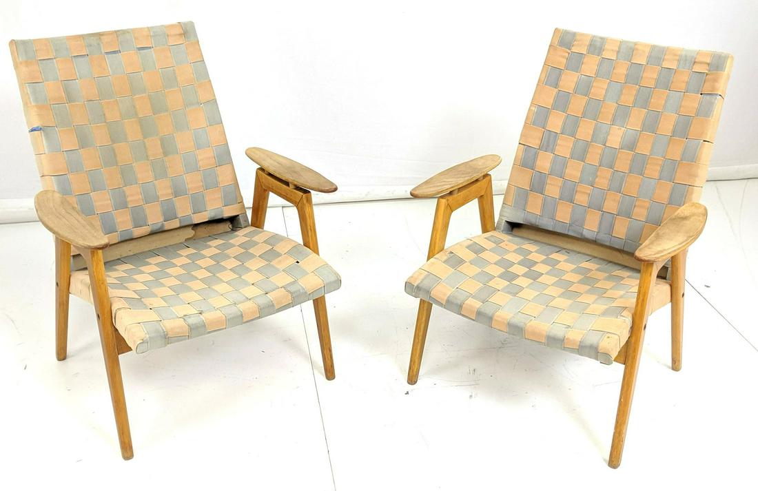 Pr Mid Century Arm Chairs. Floating paddle arms w (1 of 12)