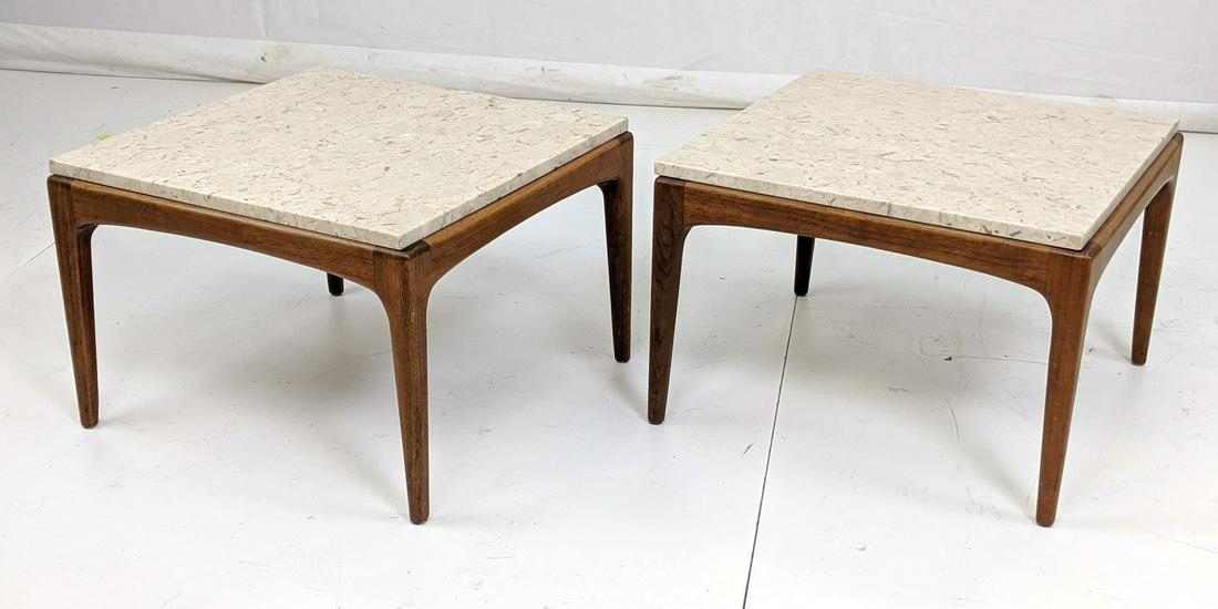 Pr American Modern Walnut Marble Top End Tables. (1 of 9)
