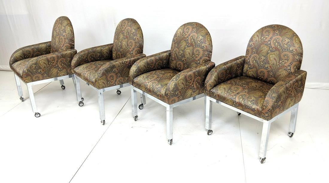 Set 4 Milo Baughman Style Dining Chairs.  Chrome F (1 of 10)