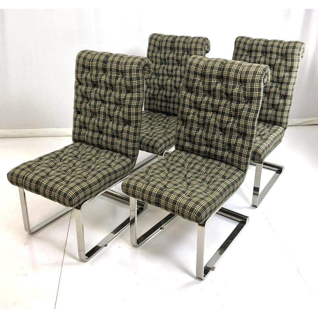 Set 4 Stainless Steel Tall Back Modernist Dining (1 of 7)