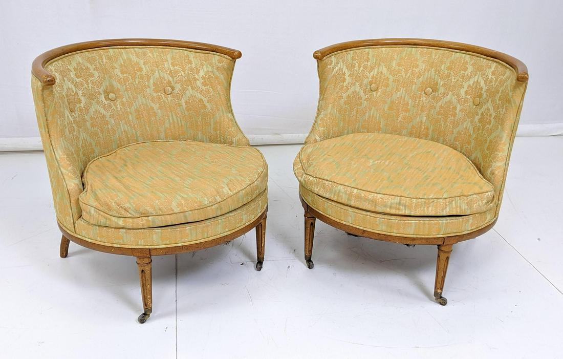 Pr Decorator Barrel Back Lounge Chairs. Gold & Ye (1 of 13)