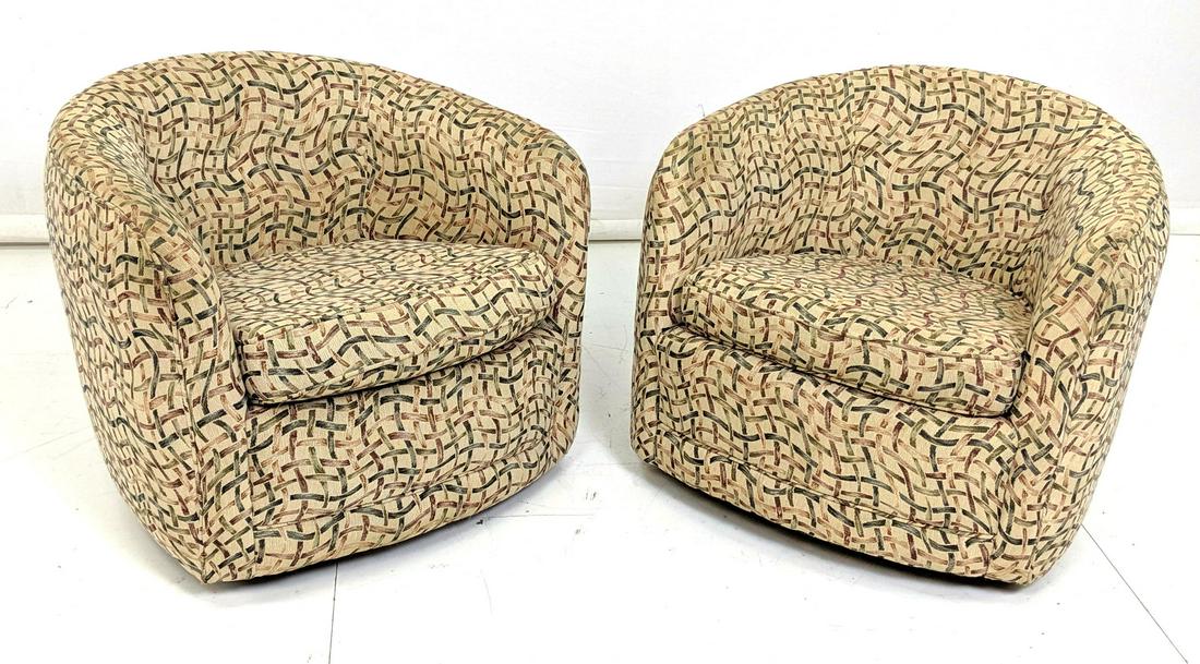 Pr Milo Baughman style Barrel Back Lounge Chairs. (1 of 9)