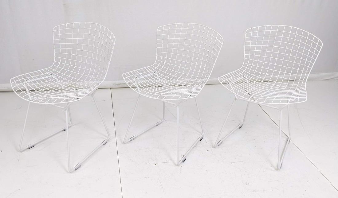 Set 3 BERTOIA Side Chairs. White Enamel Metal Fra (1 of 8)