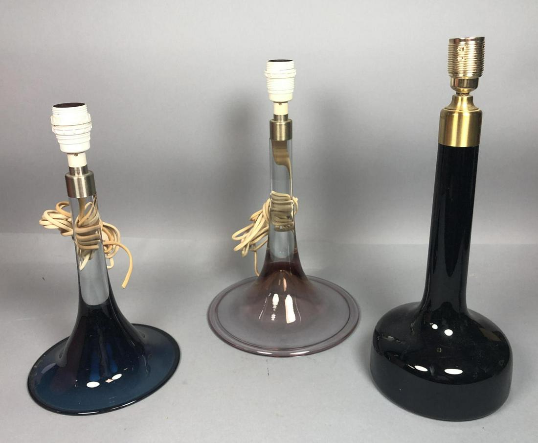 3pc Mid Century Art Glass Table Lamps Fluted Form (1 of 8)