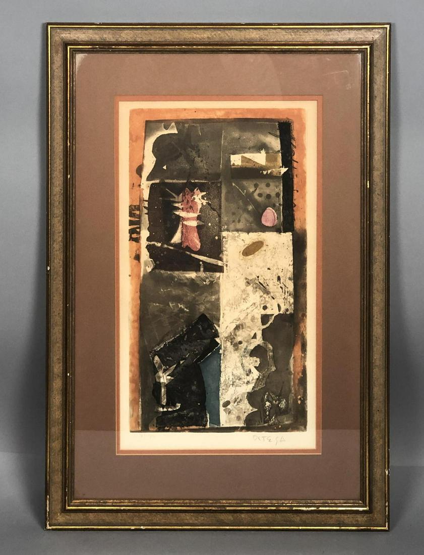 ORTEGA Signed Block Print. Abstract geometric sha (1 of 8)