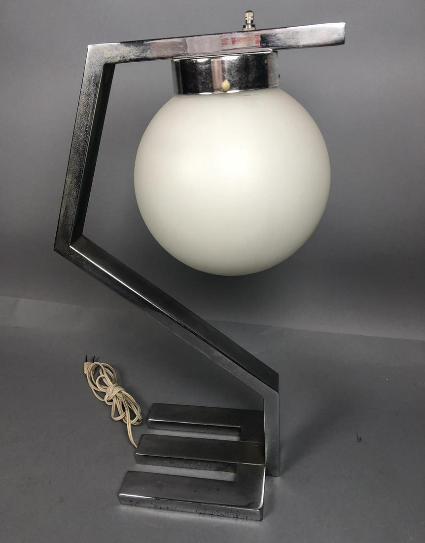 Modernist Chrome Table Lamp. "Z" form. Frosted wh (1 of 8)