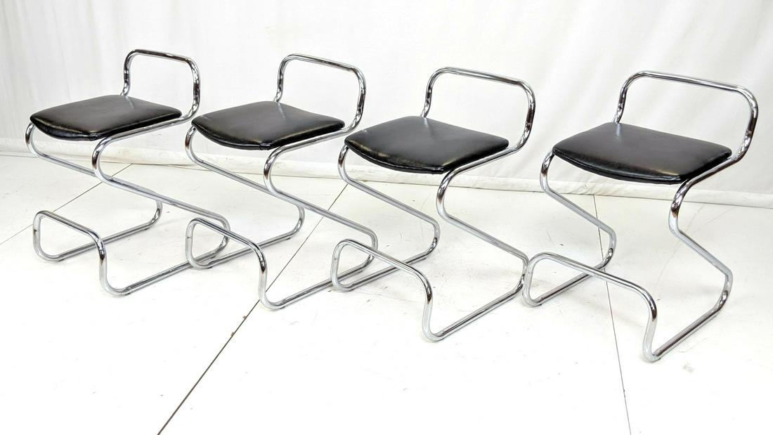 Set 4 Modernist Chrome Z Tube Bar Stools. Black v (1 of 9)