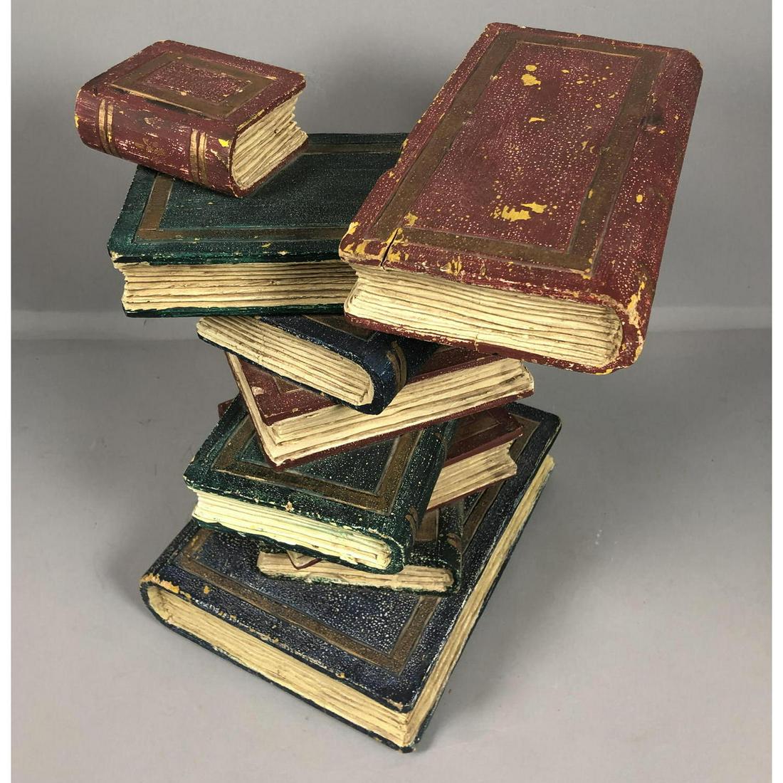 Carved Wood Faux Stacking Book Side Table. Polych (1 of 8)