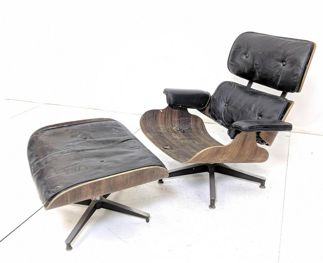 CHARLES EAMES for HERMAN MILLER Lounge Chair & Ot: CHARLES EAMES for HERMAN MILLER Lounge Chair & Ottoman. Rosewood frame, black leather upholstery. Herman Miller foil tag. -- Dimensions: H: 32.25 inches: W: 32 inches: D: 29.5 inches ---