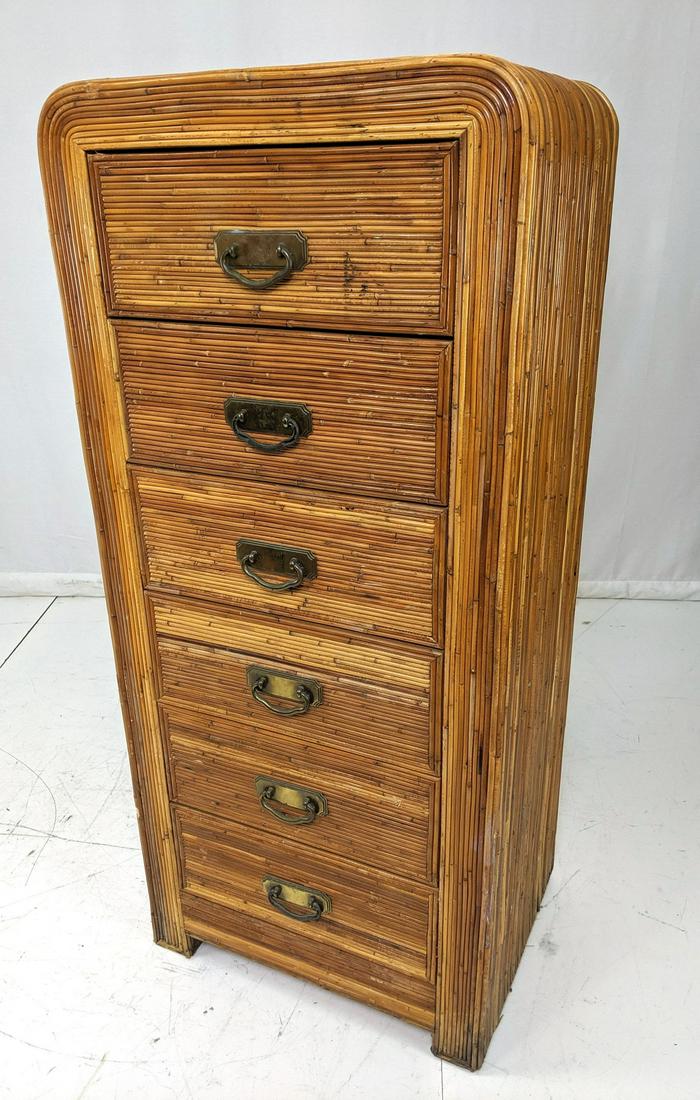 Gabriella Crespi style Rattan Lingerie Chest. Mia: Gabriella Crespi style Rattan Lingerie Chest. Miami Modernism. Brass handles on metal plates. -- Dimensions: H: 55.5 inches: W: 25 inches: D: 19.25 inches ---