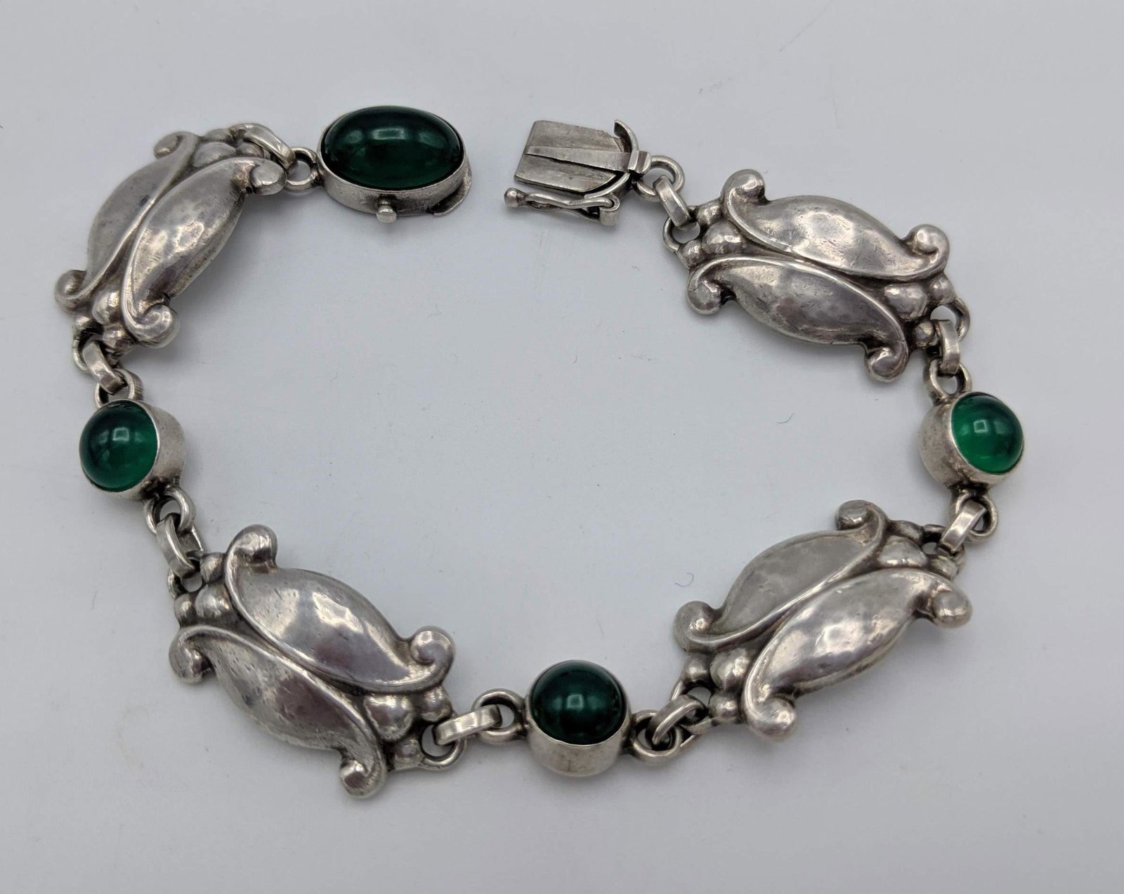 GEORG JENSEN Sterling Chrysoprase Bracelet. #11. (1 of 9)