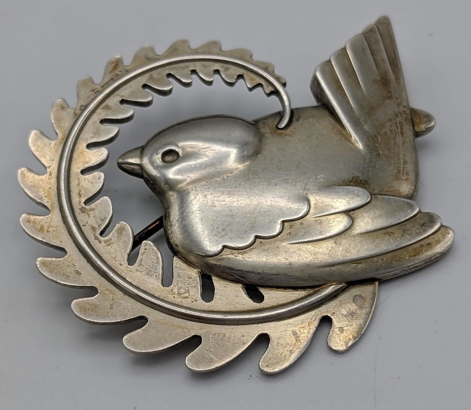 GEORG JENSEN Sterling Silver Bird and Leaf Pin. # (1 of 5)