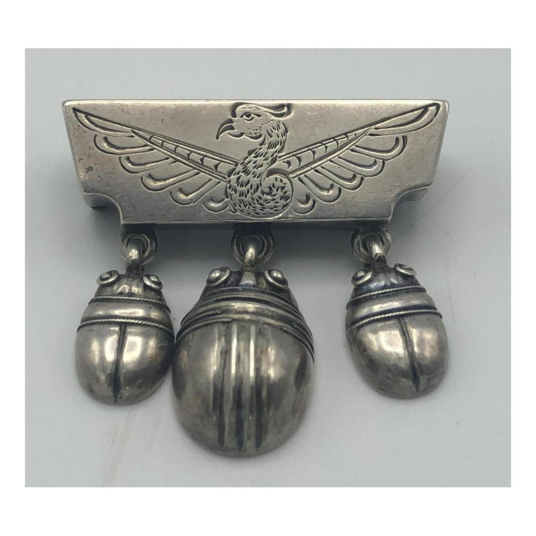 Antique Victorian Sterling Silver Triple Scarab P (1 of 6)