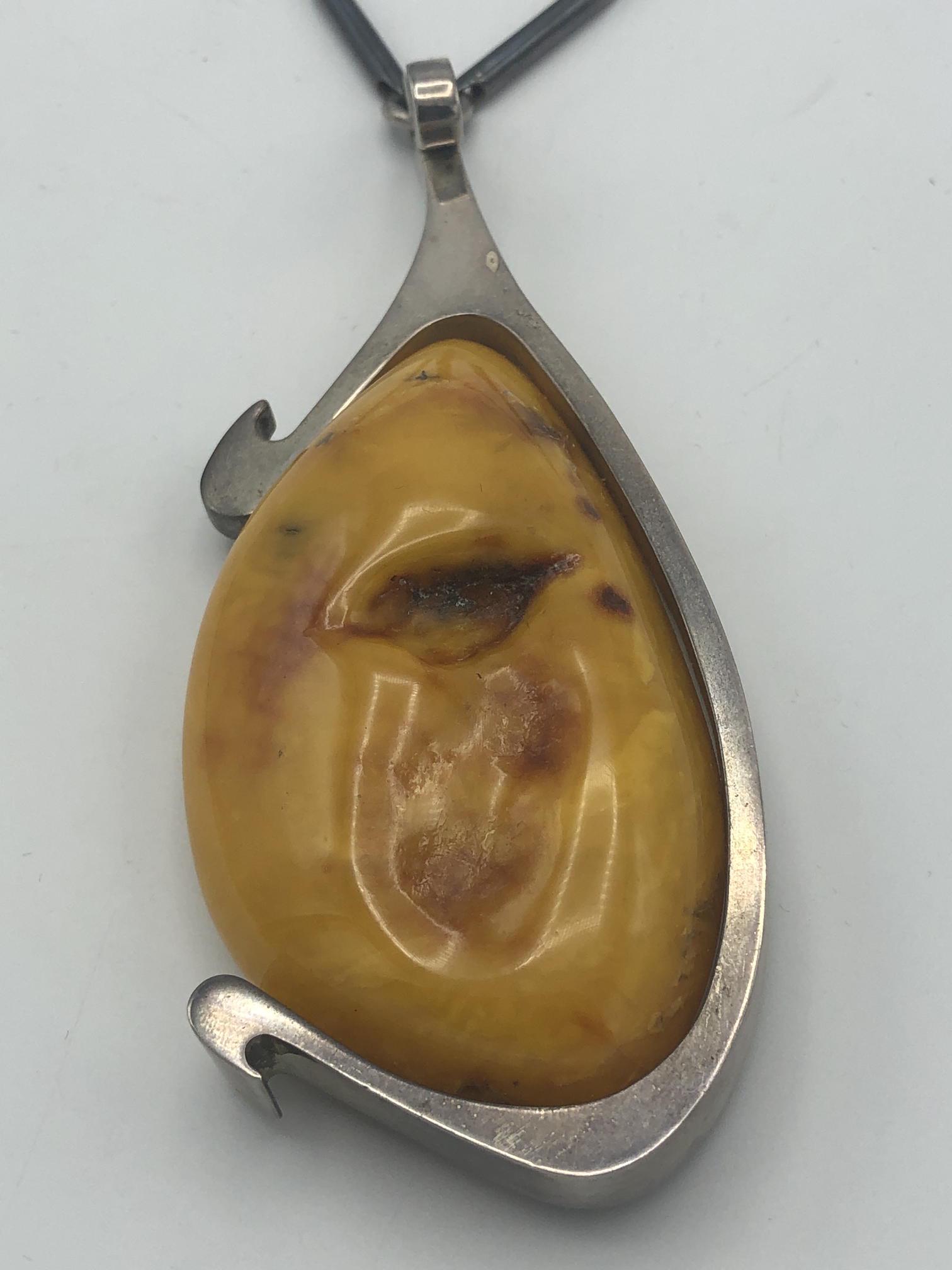 Large Butterscotch Amber Pendant. Modernist Sterl (1 of 12)