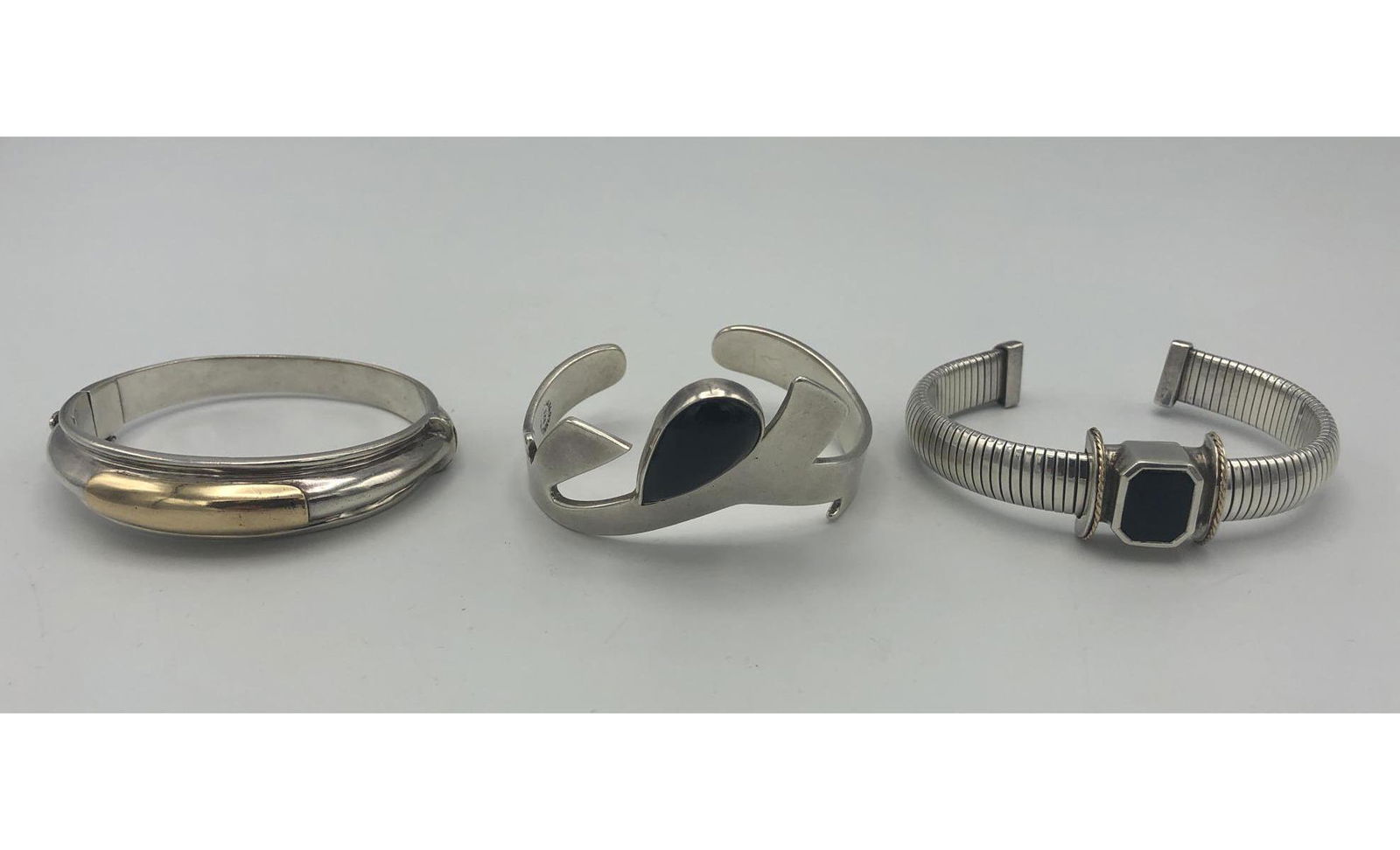 3pc Modernist Sterling Silver Bracelets. Signed N (1 of 16)