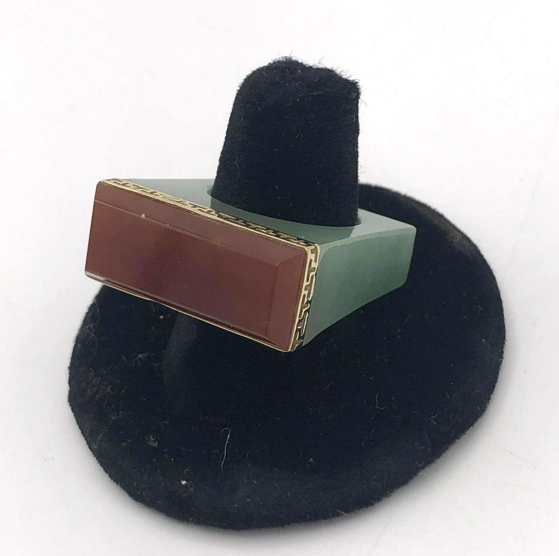 14K Carnelian Gold Jade Designer Ring. Green Ston (1 of 6)