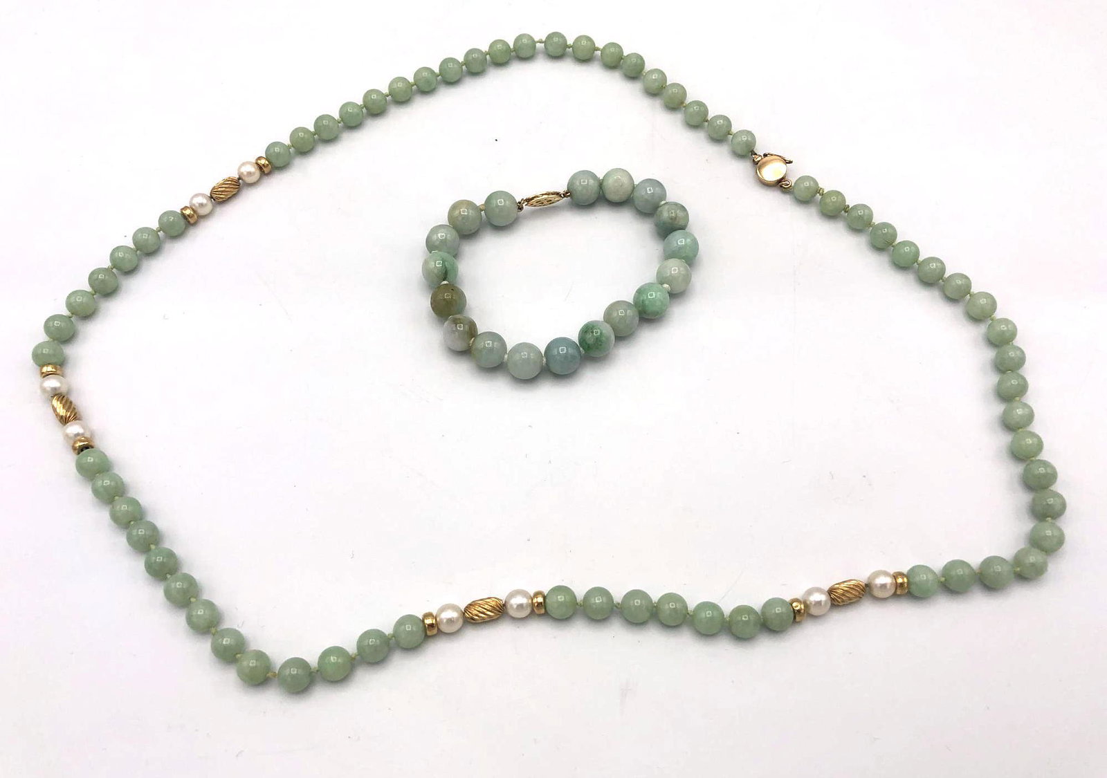 2 Pc Jade Bead 14 Karat Gold Pearl Necklace Brace (1 of 12)