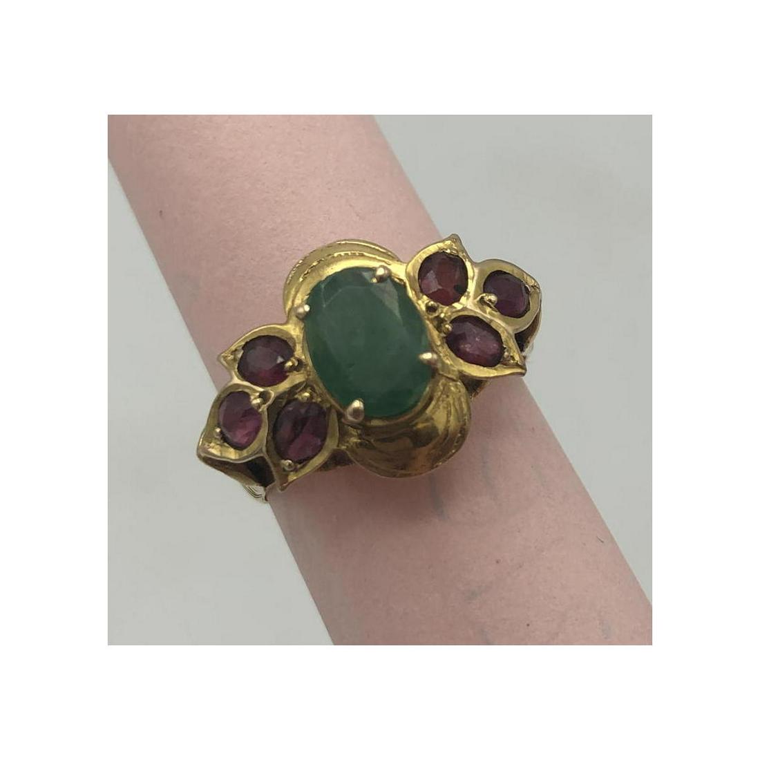 14K Yellow Gold Stone Ring sz 8. Oval faceted gre (1 of 6)