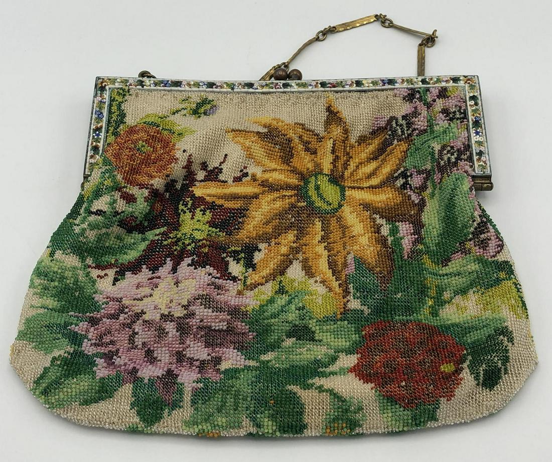 Italian Seed Bead Antique Purse. Floral Micro Mos (1 of 15)