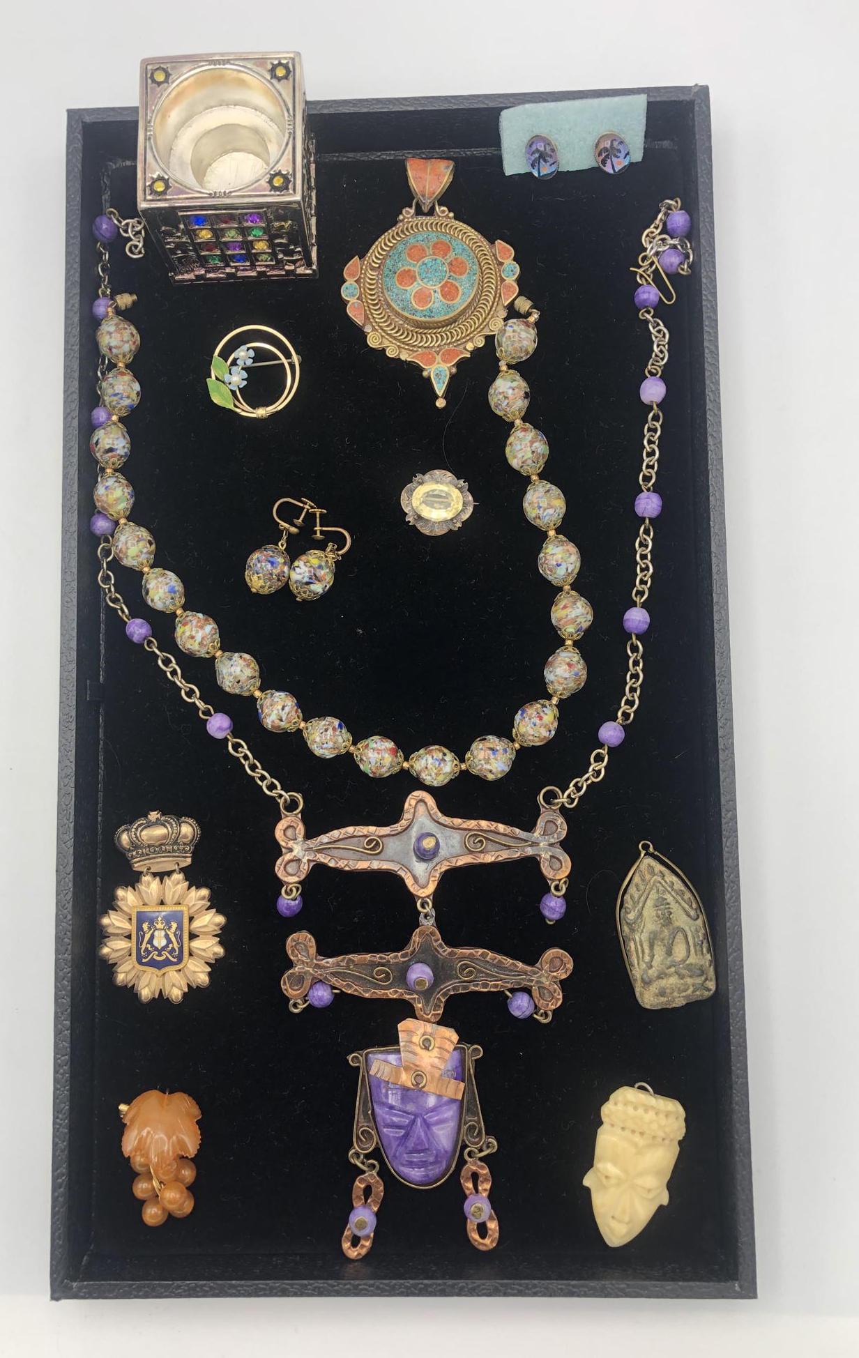 Mixed Jewelry Lot. Amber Grape Pin. Murano Glass (1 of 19)