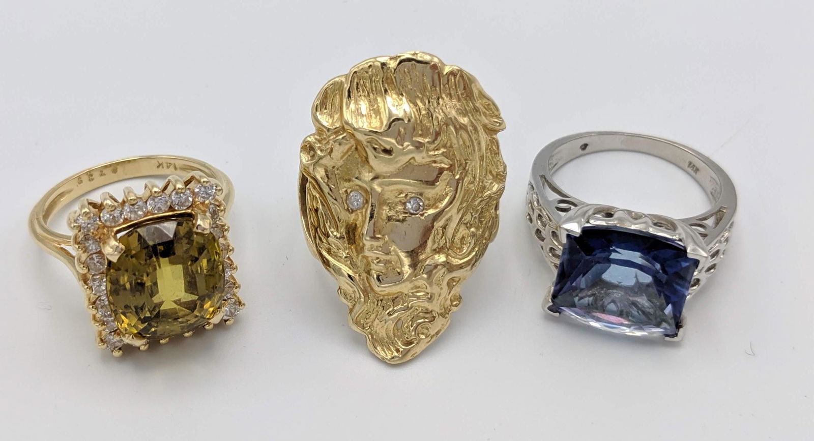 3pc 14K Gold Ladies Stone Rings. 1). Faceted Yell (1 of 9)