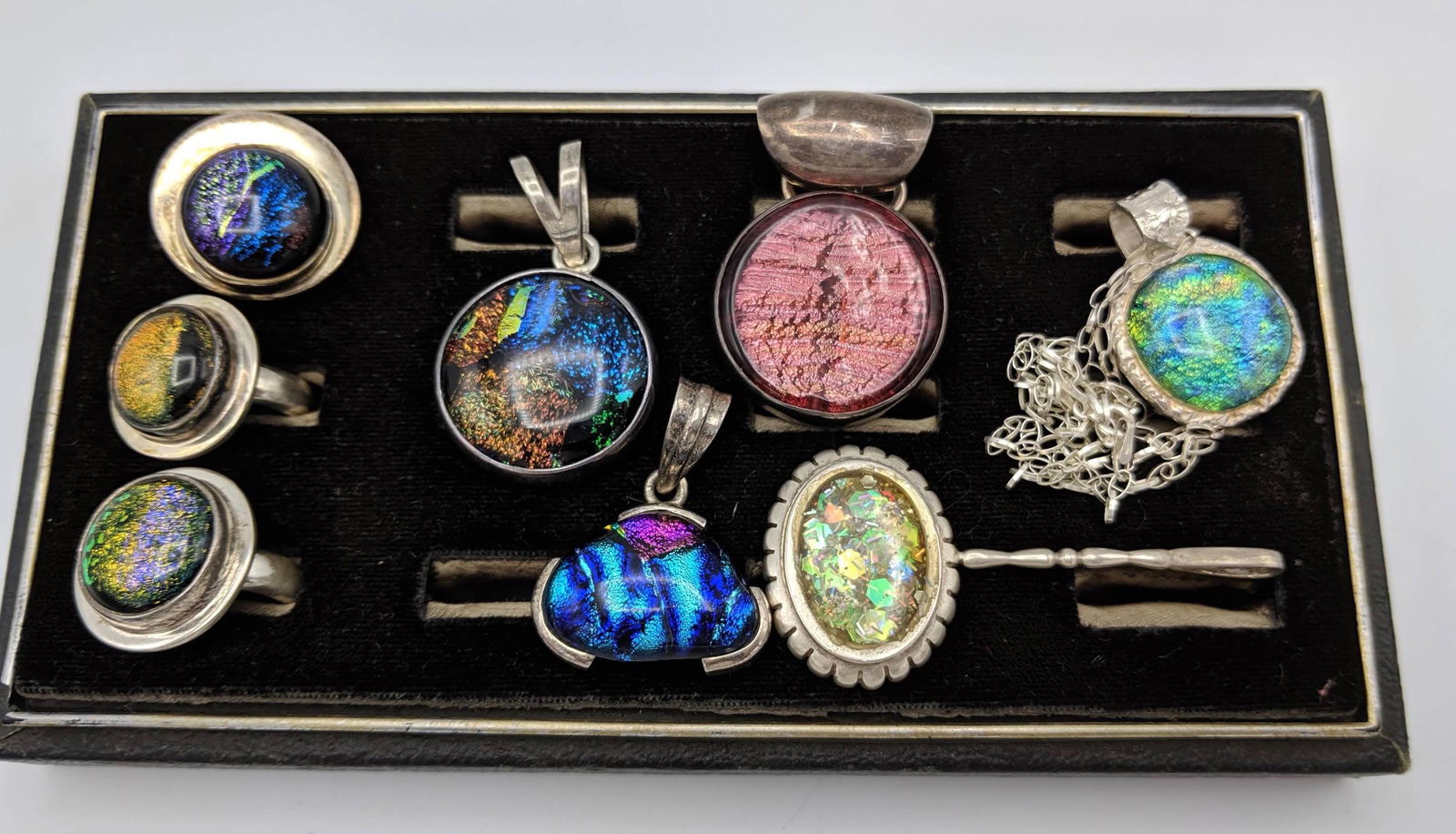 8pc Sterling Silver Dichroic Glass Jewelry. Penda (1 of 8)