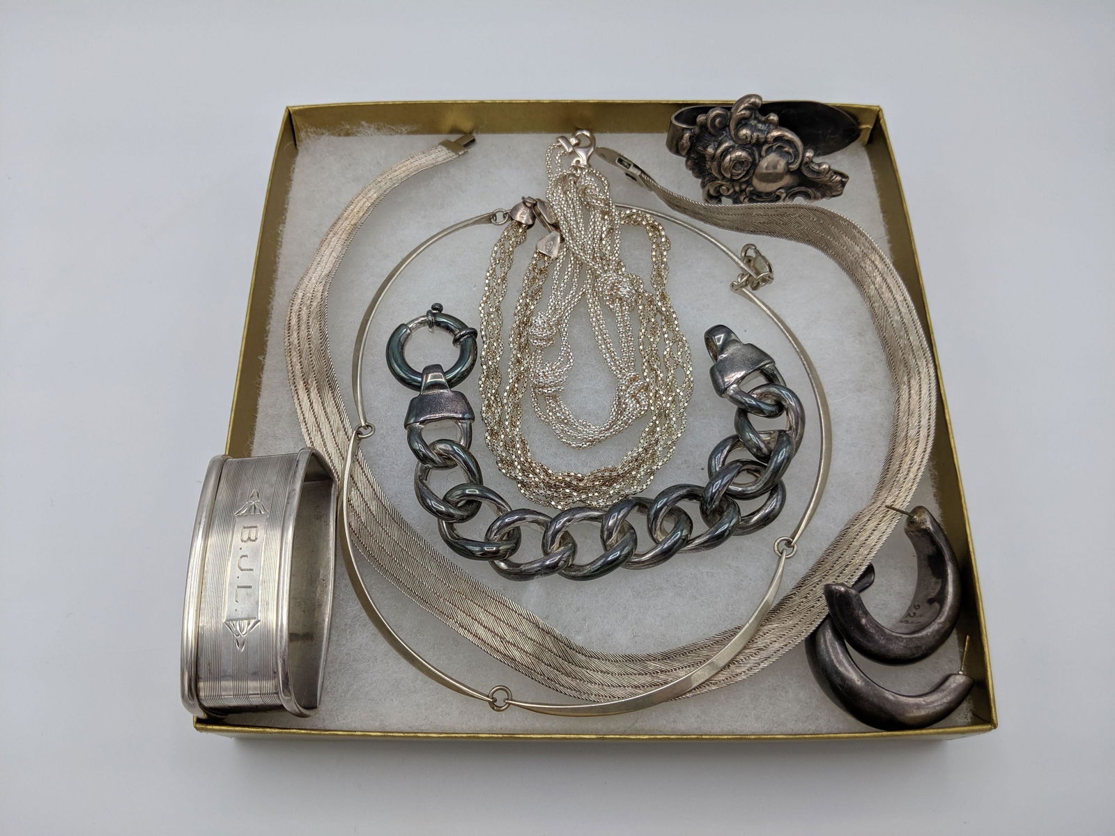 9pc Sterling Silver Jewelry Lot. 4 Necklaces. Bra (1 of 10)