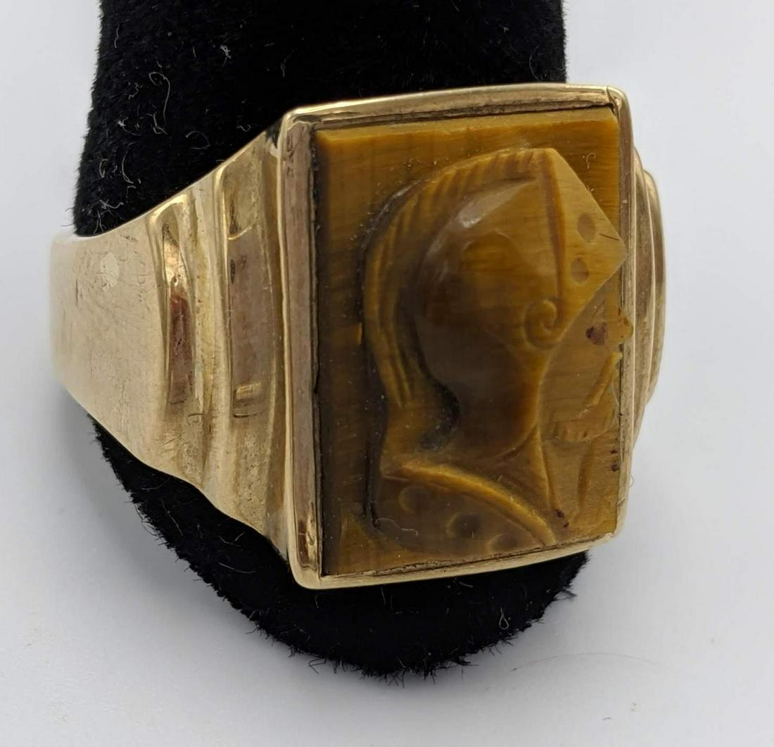 10K Gold Carved Tiger Eye Intaglio Mens' Ring. Ca (1 of 4)