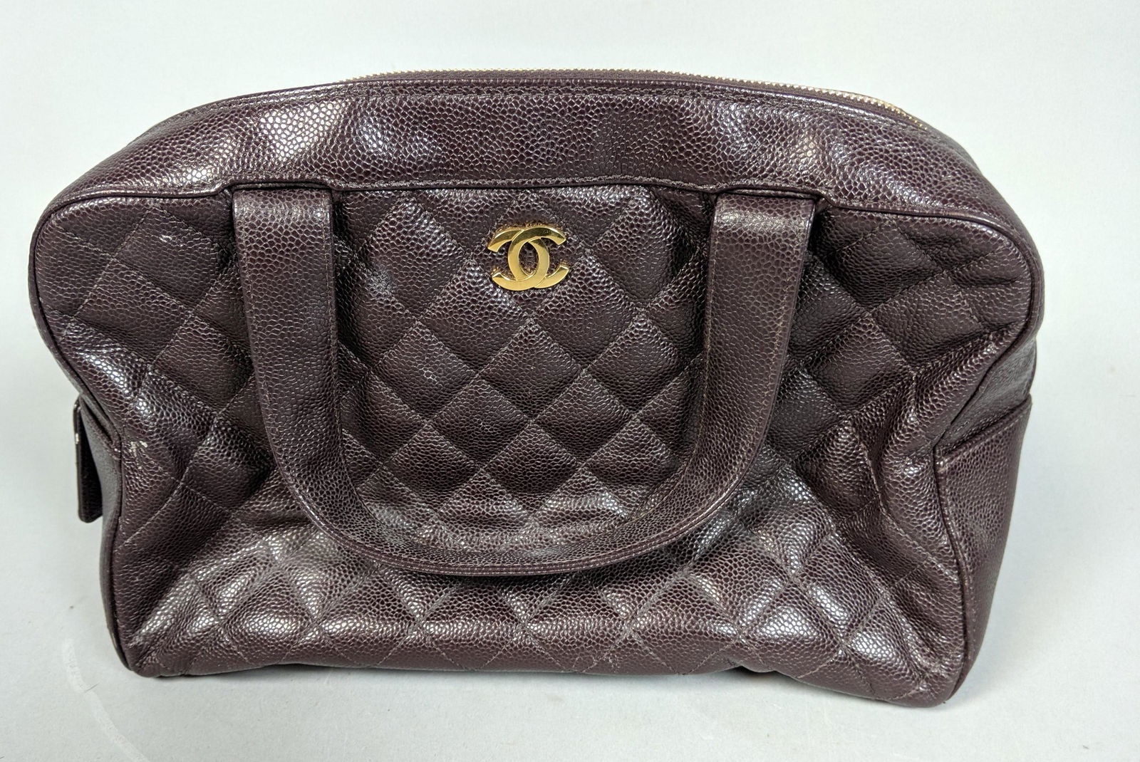 CHANEL Brown Pebble Leather Quilted Handbag Purse (1 of 9)