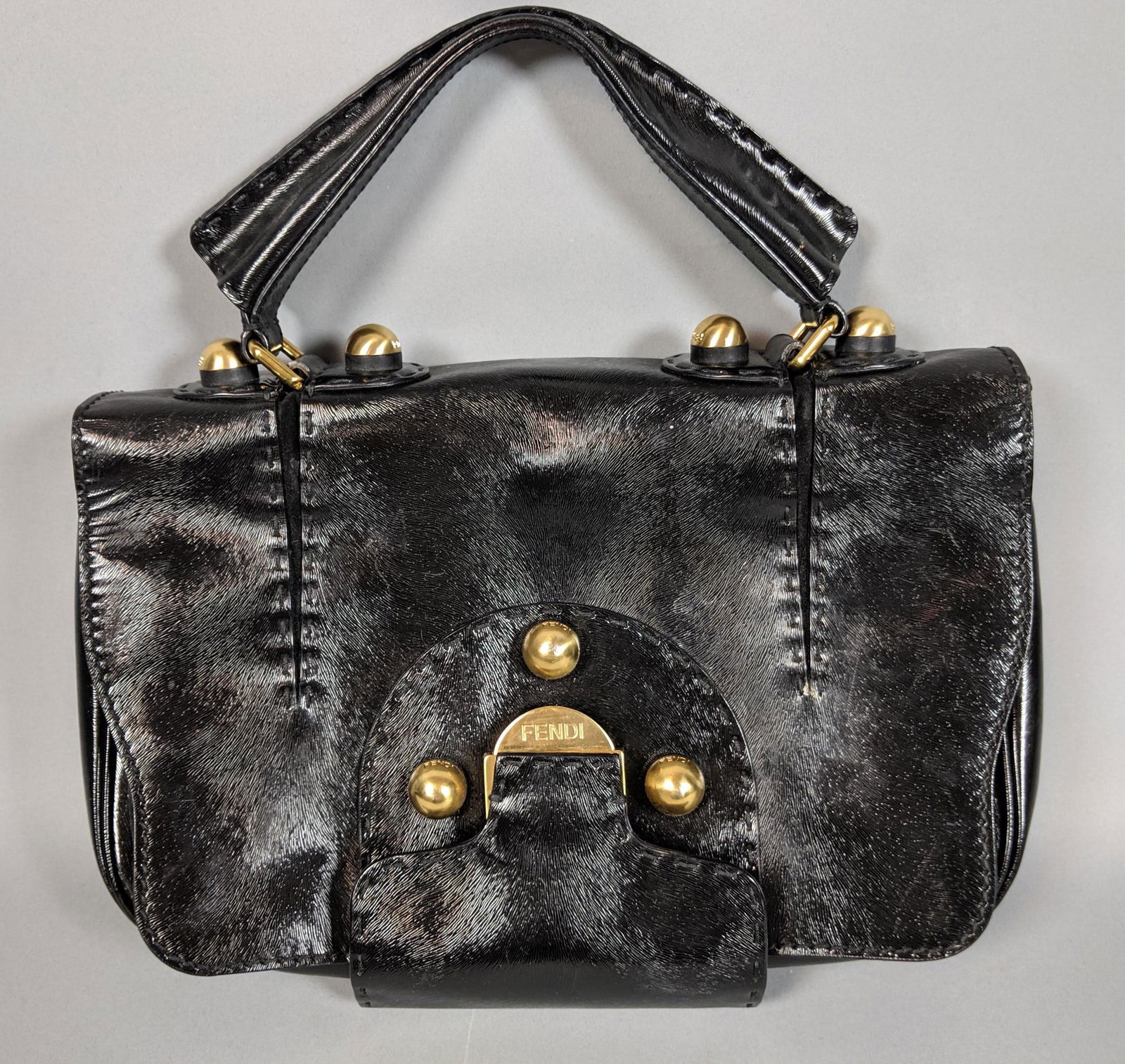 FENDI Italian Black Patent Leather Purse. Animal (1 of 16)