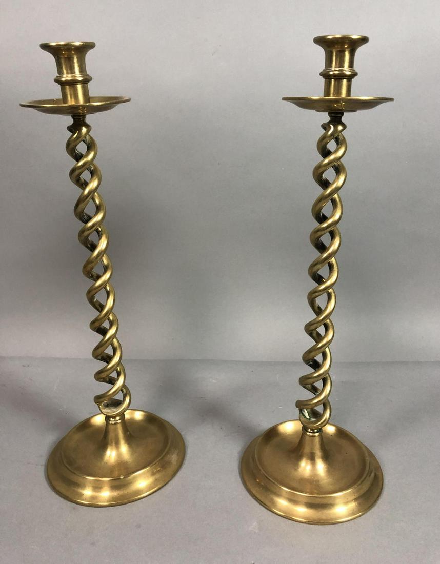 Pr Tall Antique Brass Candle Sticks. Open Twisted (1 of 7)
